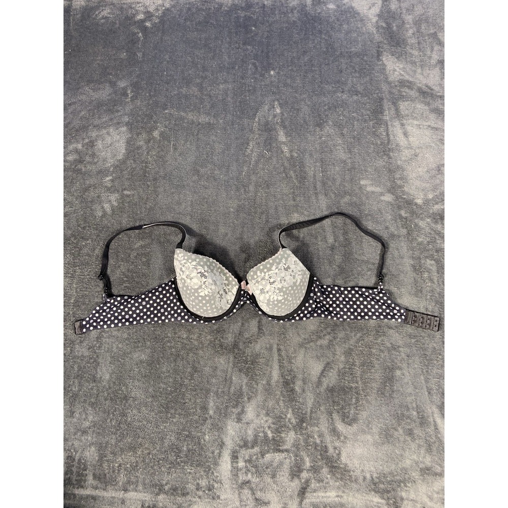 Body by Victoria's Secret Perfect Shape Bra Black White Polka Dot Lace 36B